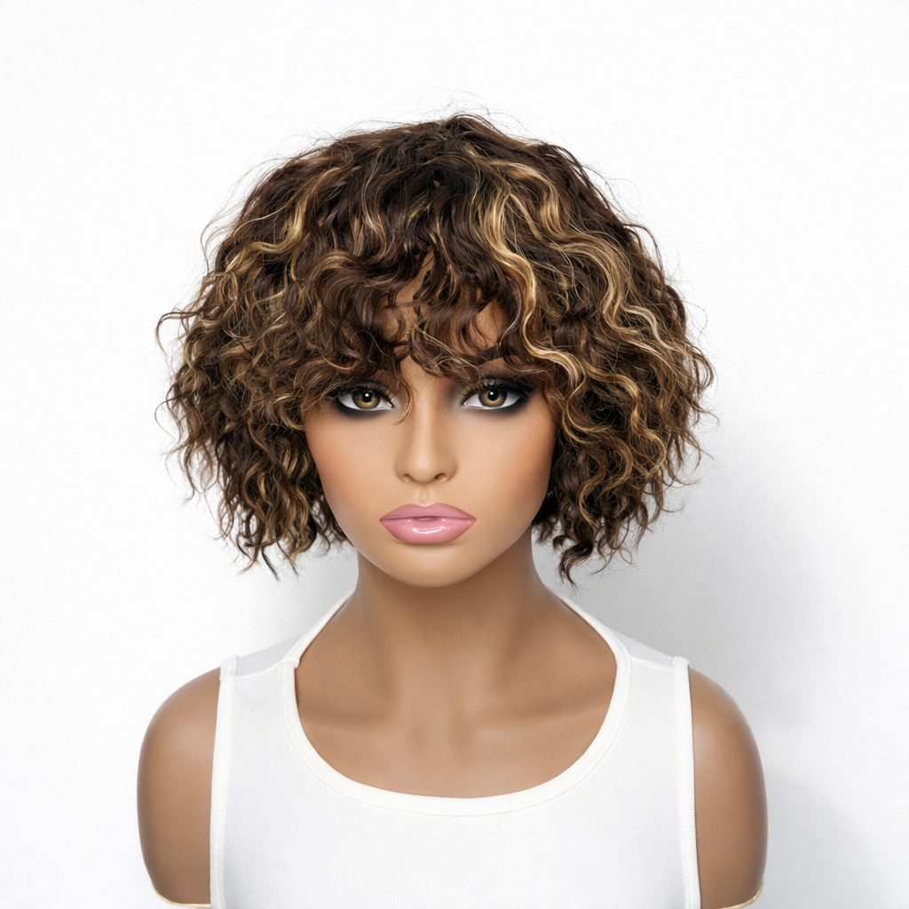 Outlet | Blonde Highlight Deep Curly No Lace Wig-01