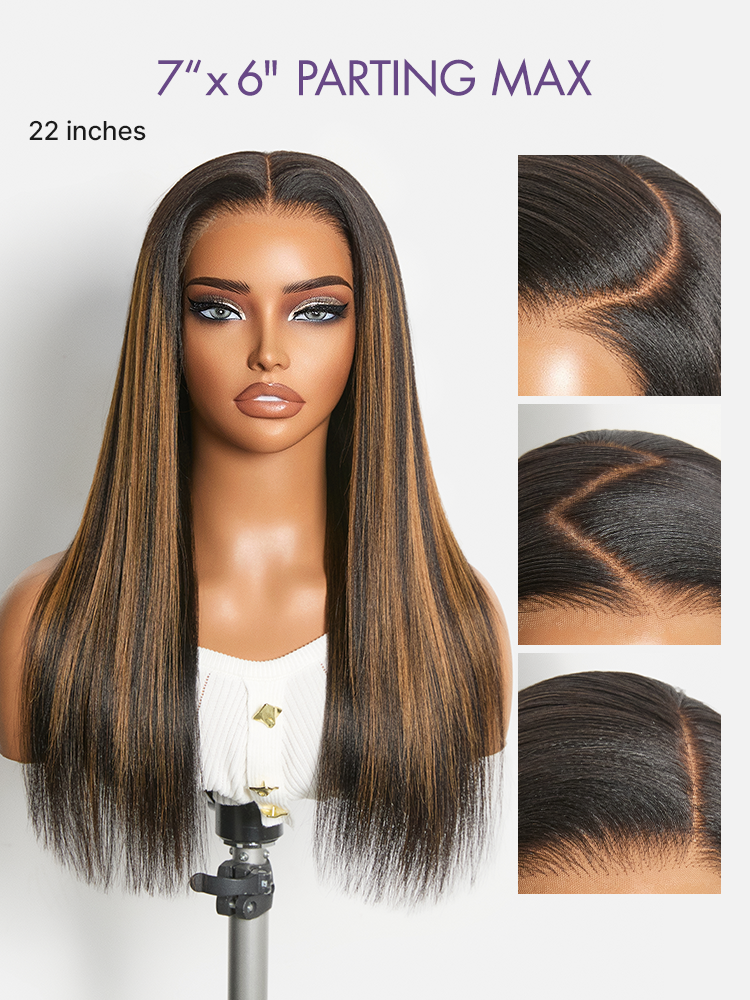 Luvme All-Day Comfort Brown with Honey Blonde Highlights Yaki Straight 7x6 Closure HD Lace Glueless Wig Pre-Cut Lace-04