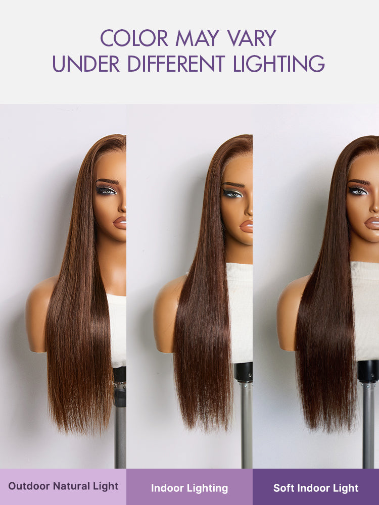Rich Chocolate Brown Silky Straight 180% Density Glueless 13x4 Lace Frontal Wig Pre-Cut Lace-40