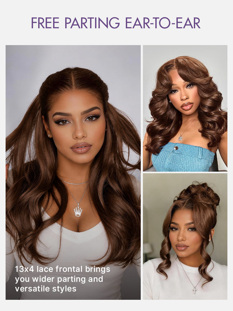 Rich Chocolate Brown Silky Straight 180% Density Glueless 13x4 Lace Frontal Wig Pre-Cut Lace-37