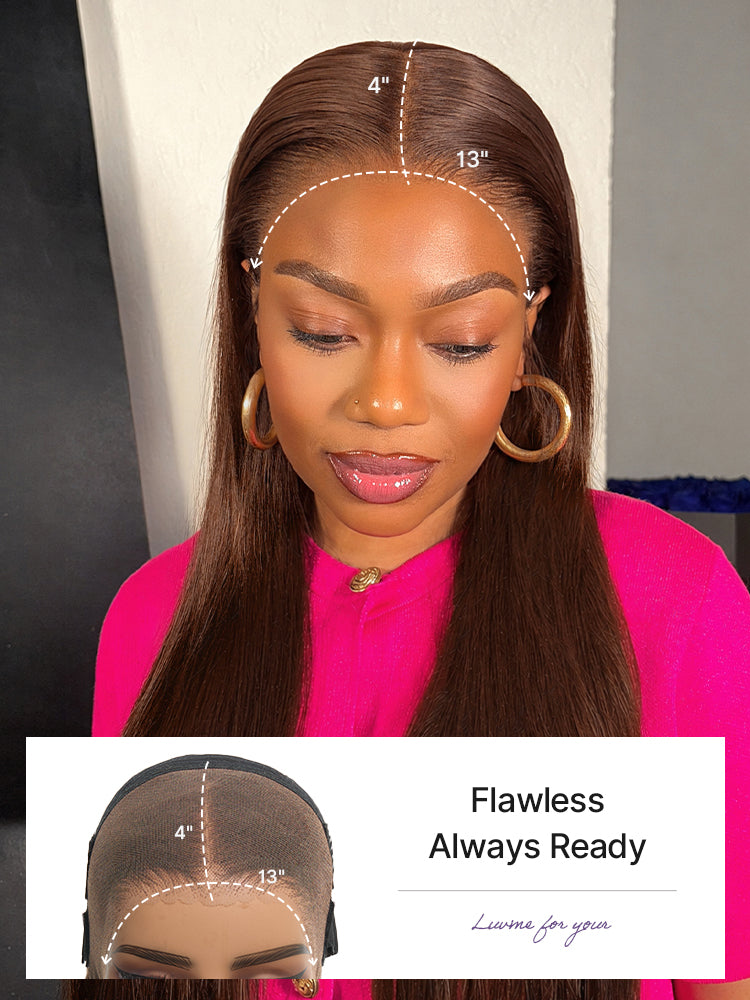 Rich Chocolate Brown Silky Straight 180% Density Glueless 13x4 Lace Frontal Wig Pre-Cut Lace-36