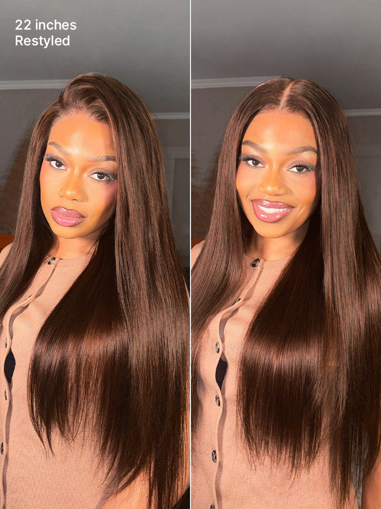 Rich Chocolate Brown Silky Straight 180% Density Glueless 13x4 Lace Frontal Wig Pre-Cut Lace-35