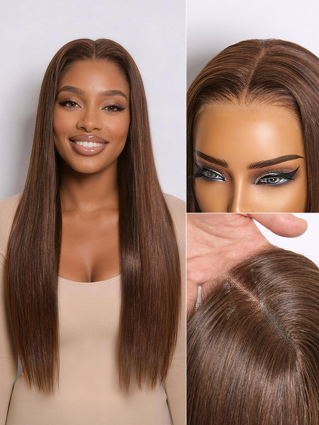 Rich Chocolate Brown Silky Straight 180% Density Glueless 13x4 Lace Fr