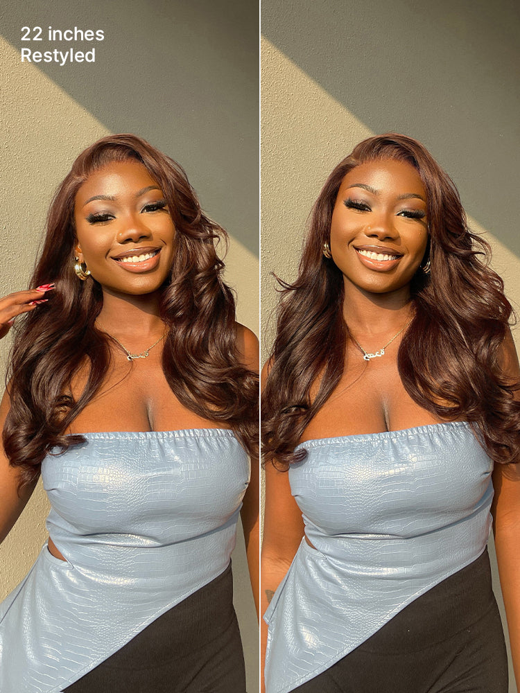 Rich Chocolate Brown Silky Straight 180% Density Glueless 13x4 Lace Frontal Wig Pre-Cut Lace-34