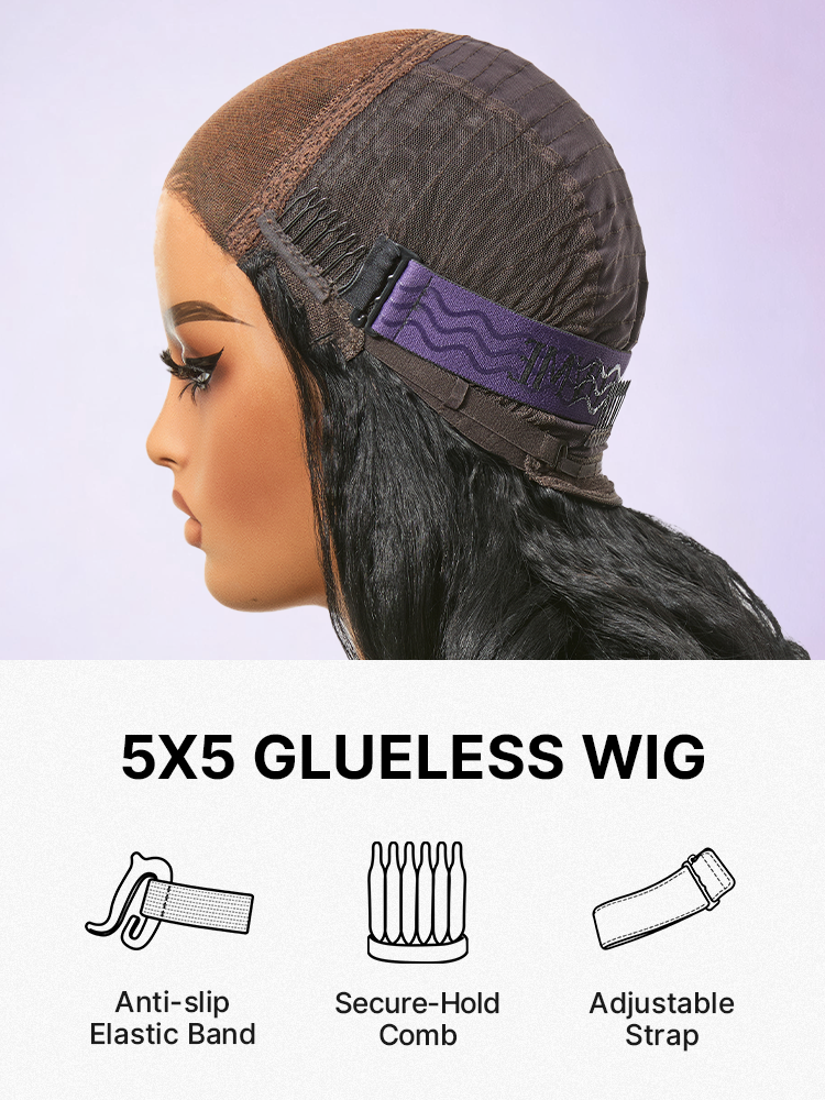 Luvme Hair 180% density natural black kinky straight lace wig with 5x5 HD lace and loose wave style, pre-cut lace for easy wear
