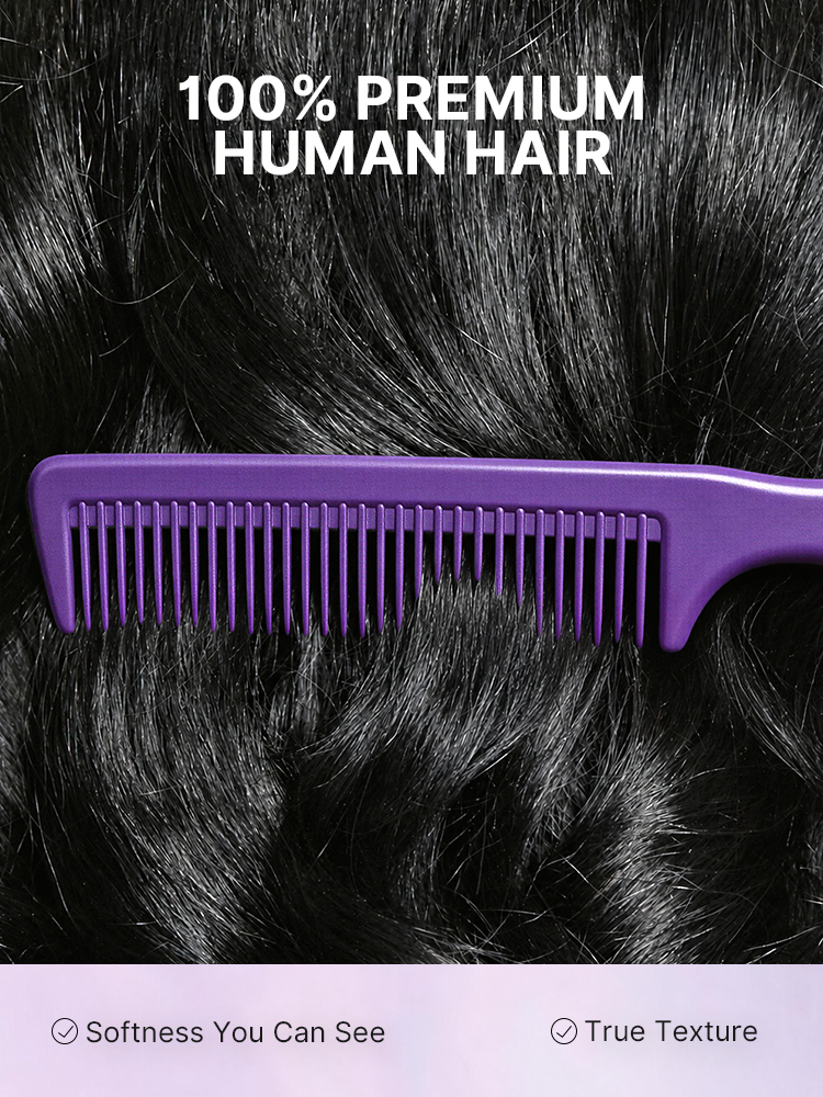 Luvme Hair 180% density natural black kinky straight 5x5 HD lace wig with loose wave, pre-cut lace and effortless style.