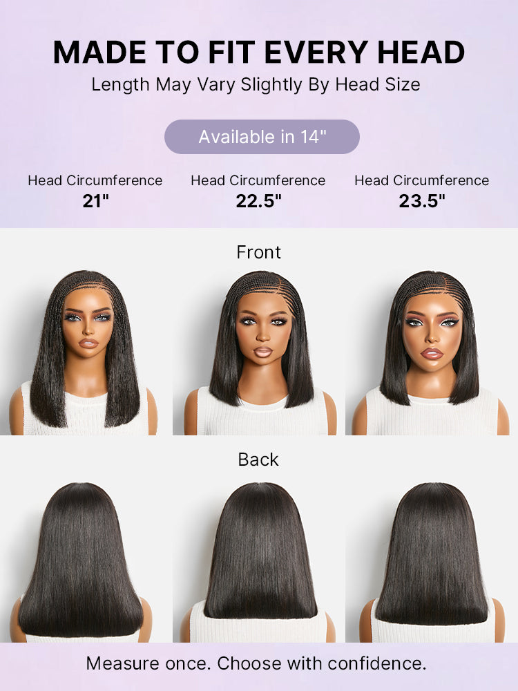 Luvme Hair side-parted Fulani braids straight 13x4 lace frontal bob wig with pre-cut lace for a natural look.