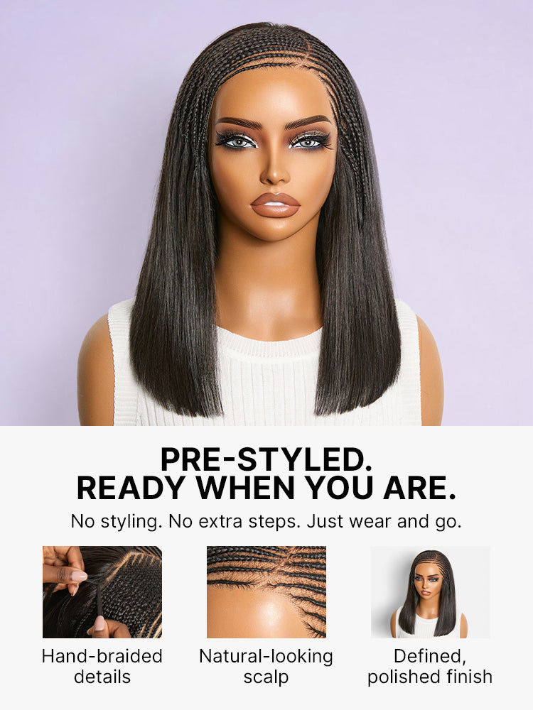 Luvme Hair side-parted Fulani braids straight 13x4 frontal lace bob wig with pre-cut lace, natural hairline and sleek style.