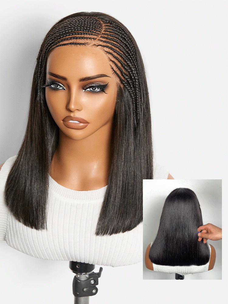 Luvme Hair side-parted Fulani braids straight bob lace wig with 13x4 frontal, pre-cut lace for natural look