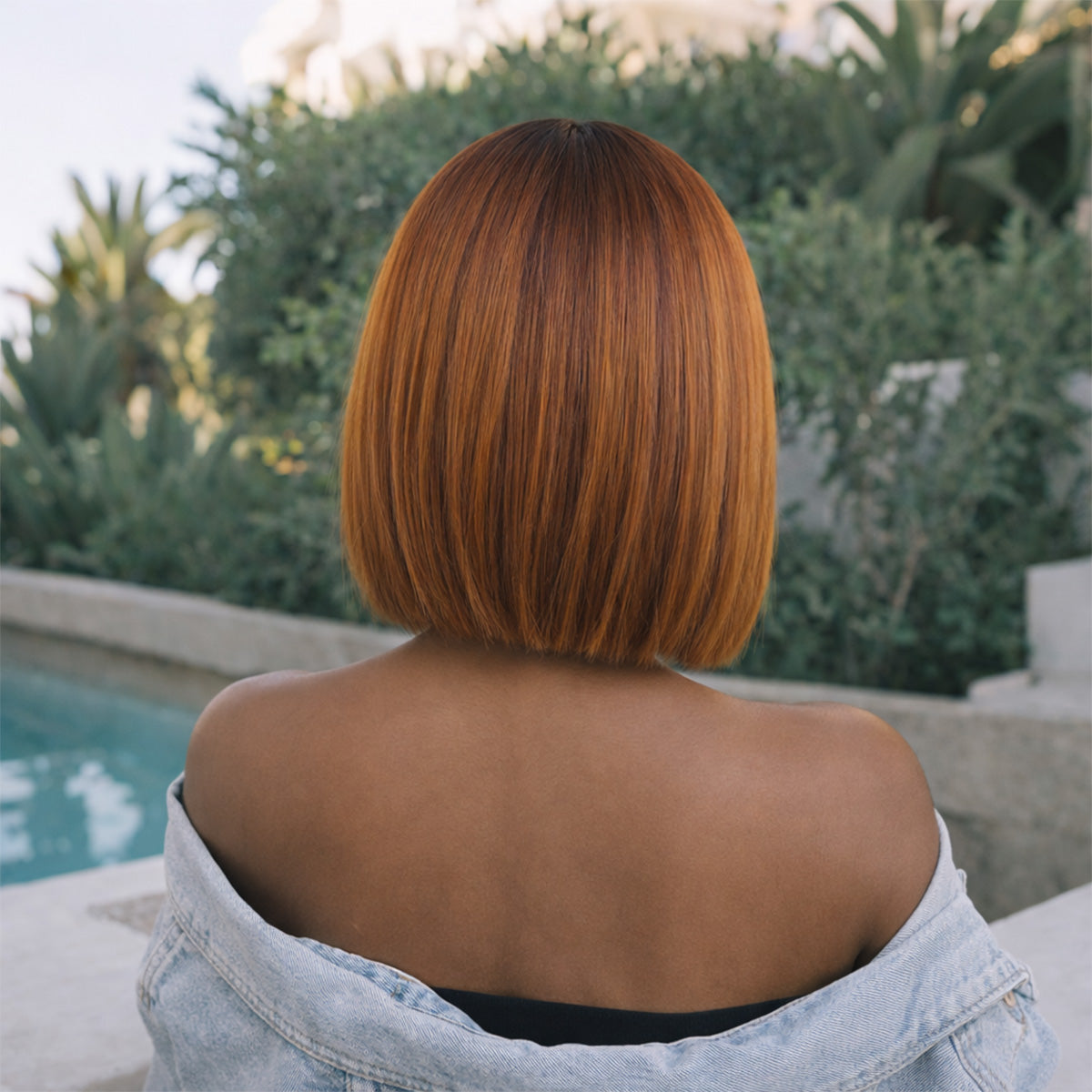 Luvme Hair PreMax Wigs super natural warm copper brown ombre lace front bob wig with blunt cut short style and glueless 13x4 lace.