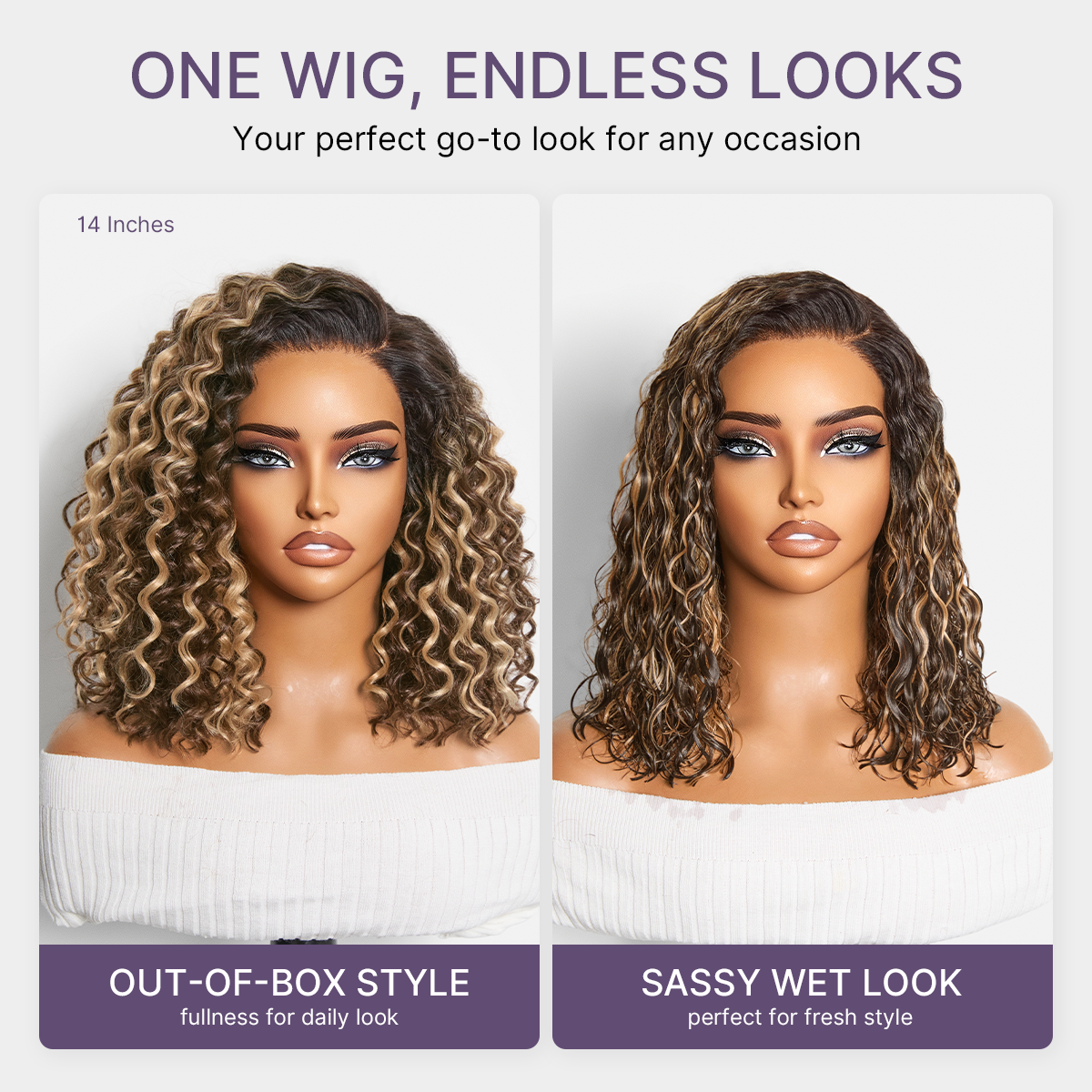 Luvme Hair blonde highlight ombre brown water wave short curly bob wig with glueless HD lace and pre-cut lace for natural style.