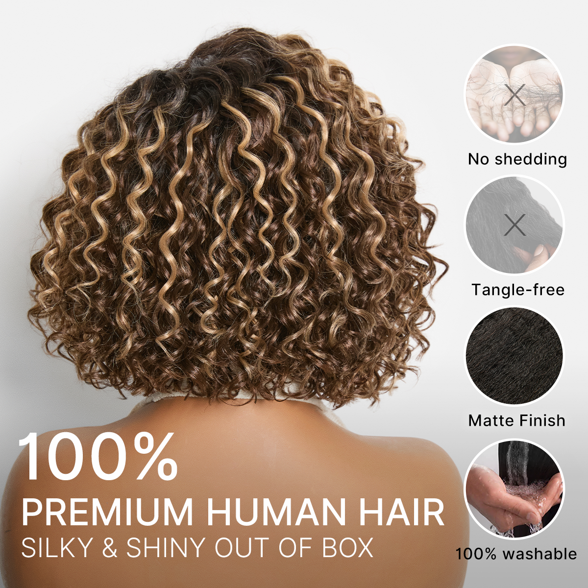 Luvme Hair blonde highlight ombre brown water wave short curly bob wig with pre-cut HD lace and glueless design