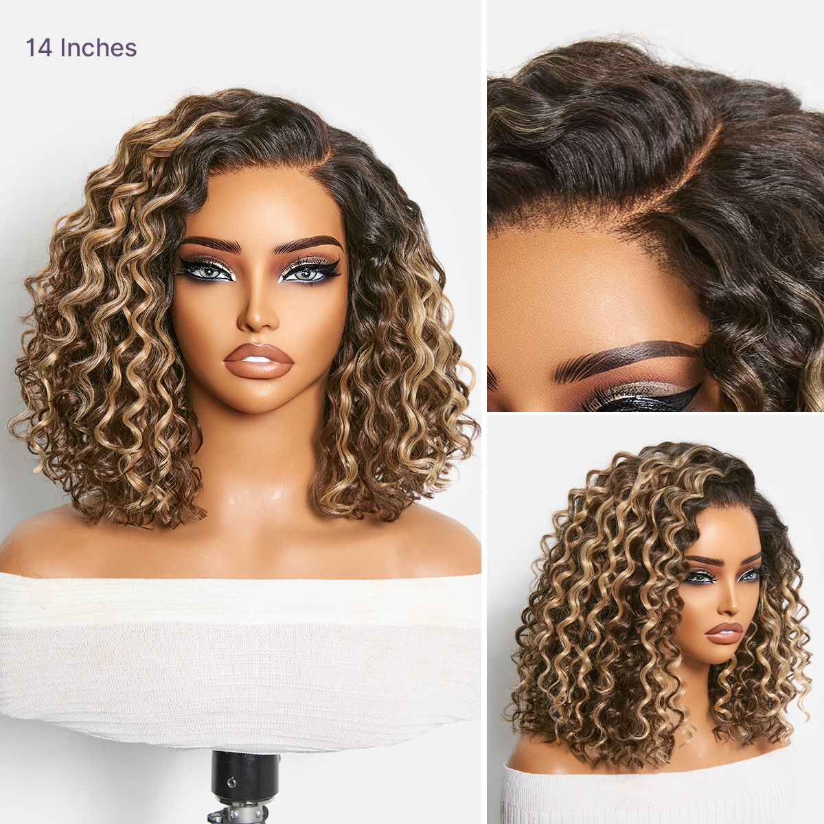 Luvme Hair blonde and black ombre water wave short curly bob wig with HD lace, glueless, pre-cut lace, natural black and blonde shades
