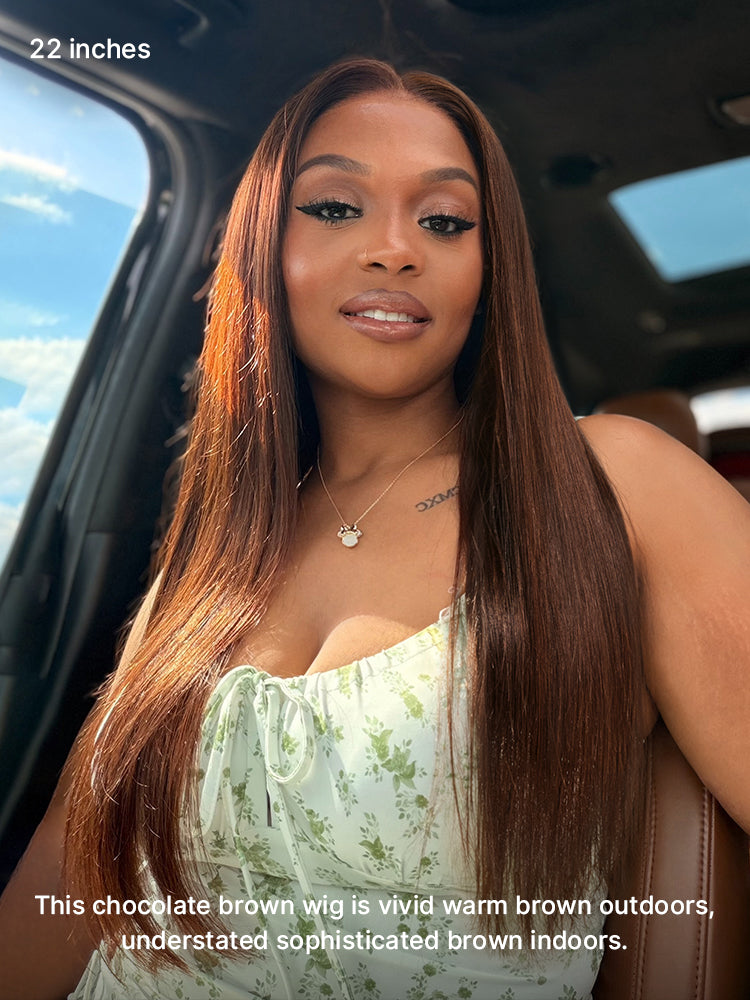 Rich chocolate brown silky straight 13x4 lace frontal wig pre-cut lace