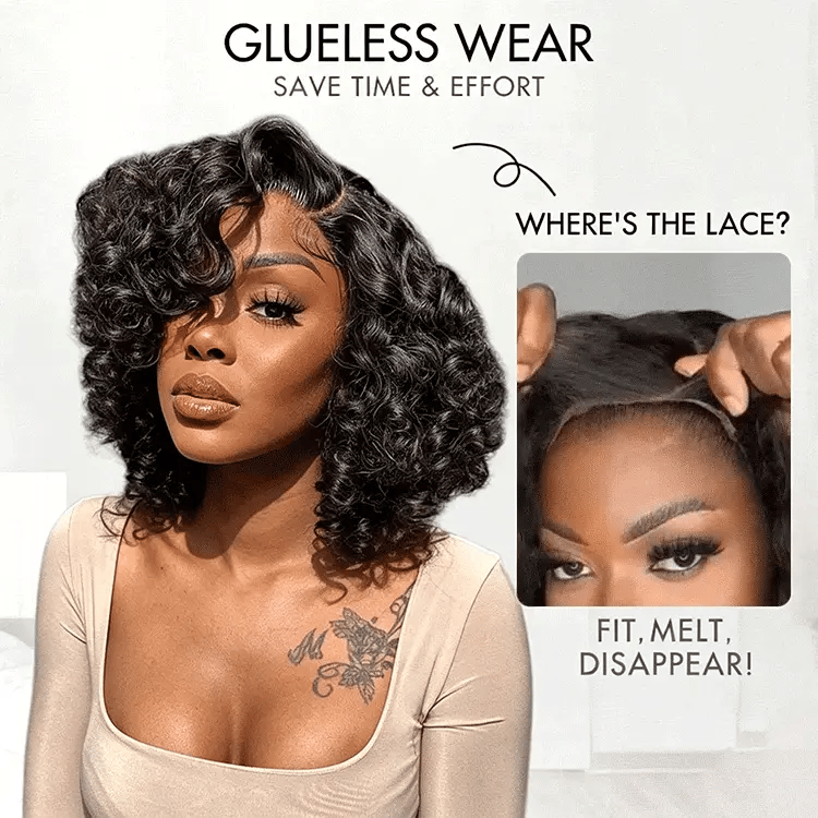 Luvme Hair minimalist lace wig with bouncy curls, left C part, pre-cut HD lace, glueless design, natural-looking hair.