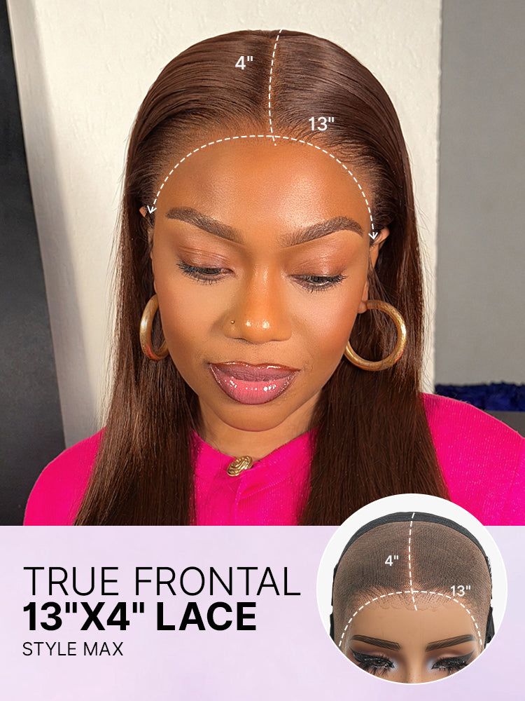 Rich Chocolate Brown Silky Straight 180% Density Glueless 13x4 Lace Frontal Wig Pre-Cut Lace-46