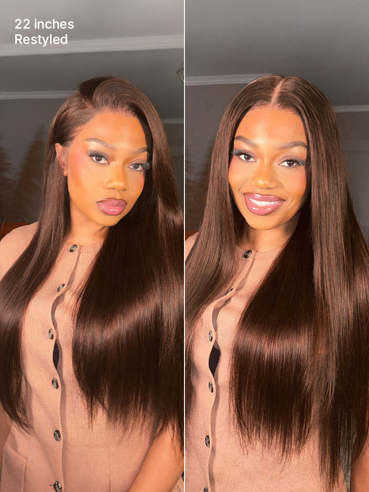 Rich Chocolate Brown Silky Straight 180% Density Glueless 13x4 Lace Fr
