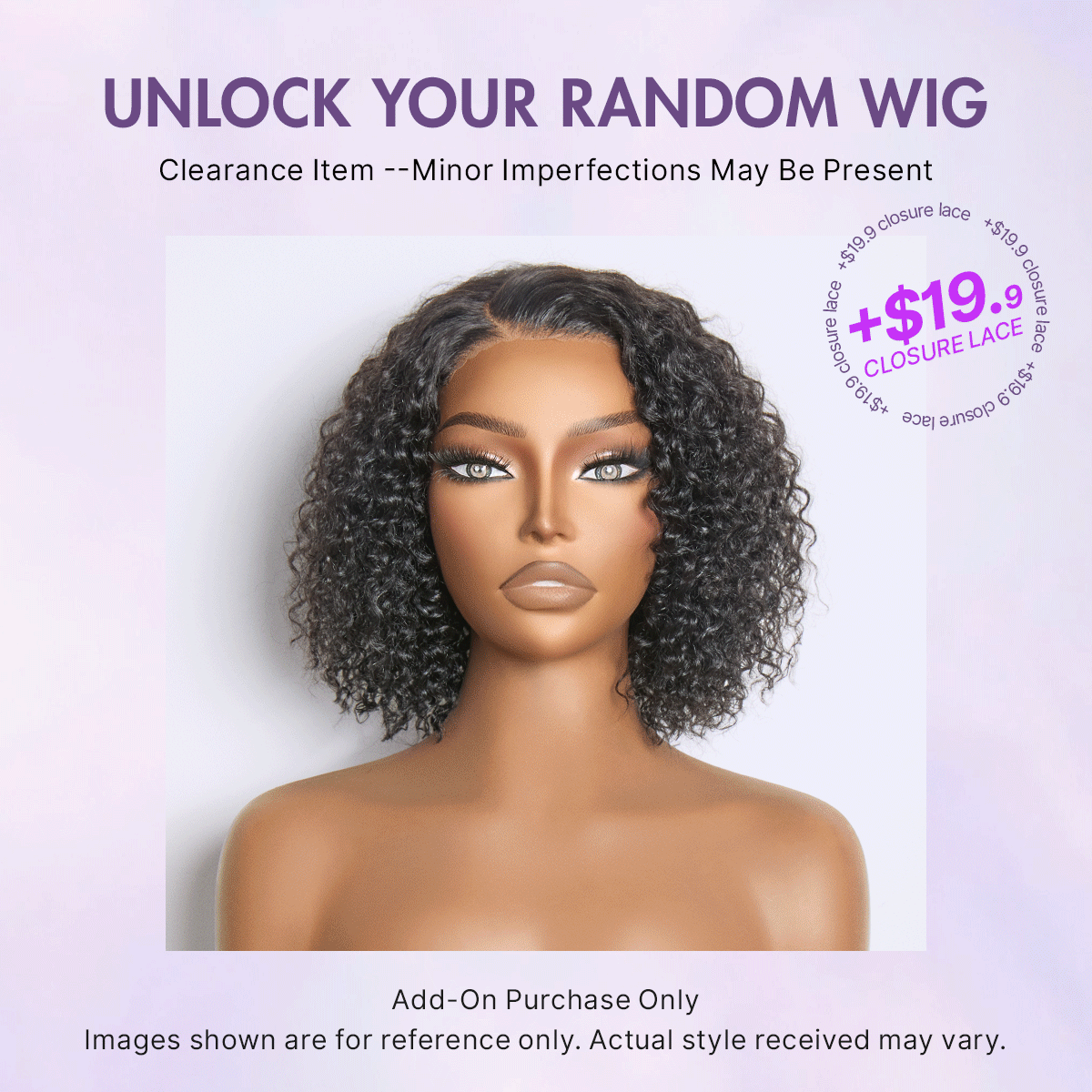 Luvme Hair curly wig add-on with 10-20 inch lace closure, featuring natural curly texture and lace cap for versatile styling