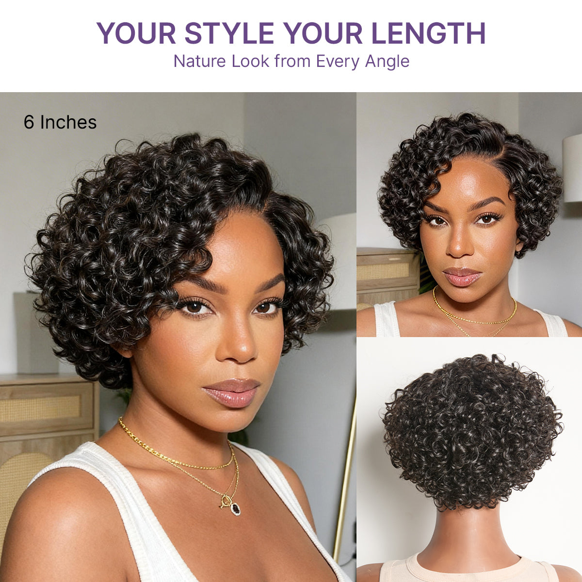 Luvme Hair natural black lightweight pixie cut wig with HD lace, beginner-friendly, pre-cut lace, minimalistic and glueless design.
