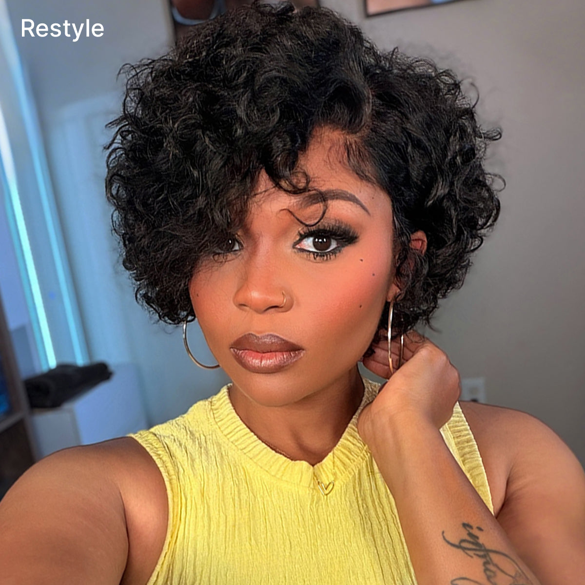 Luvme Hair black lightweight, glueless pixie cut wig with pre-cut lace, natural short hairstyle, ideal for beginners.