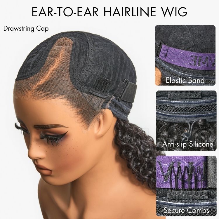 Luvme 18-inch curly lace front wig with ear-to-ear lace, plus 6-inch pixie cut glueless HD lace wig in natural hair color.