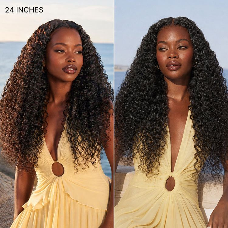 Luvme Hair PreMax water wave curly lace front wig with 13x4 pre-cut lace, adjustable drawstring, and fluffy density for natural look.