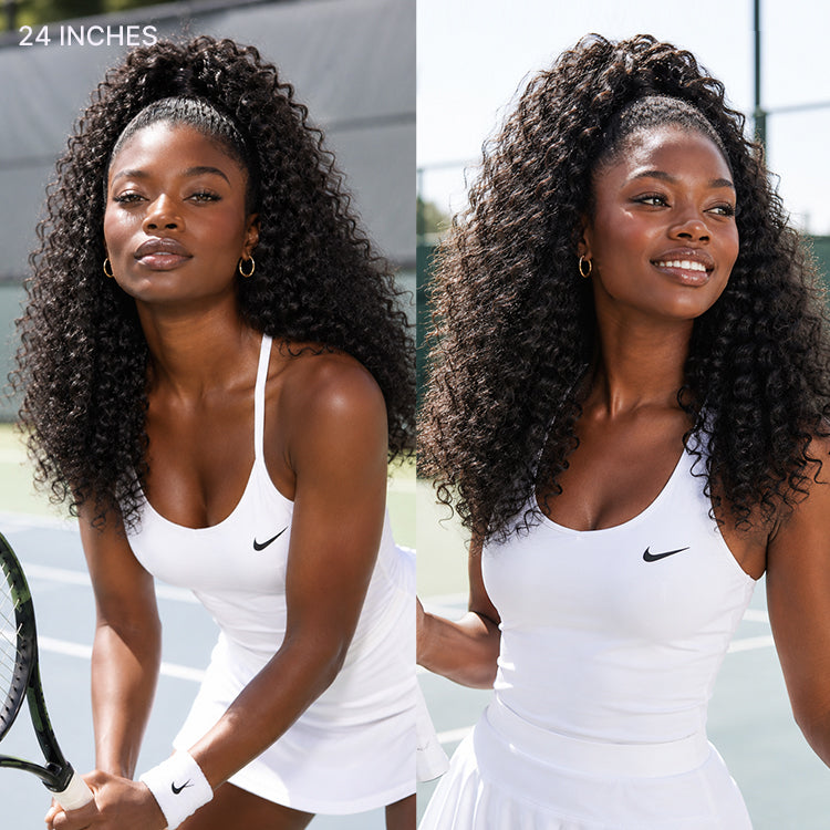 Luvme Hair PreMax water wave curly lace frontal wig with 13x4 pre-cut lace, glueless drawstring, and fluffy, natural curls.