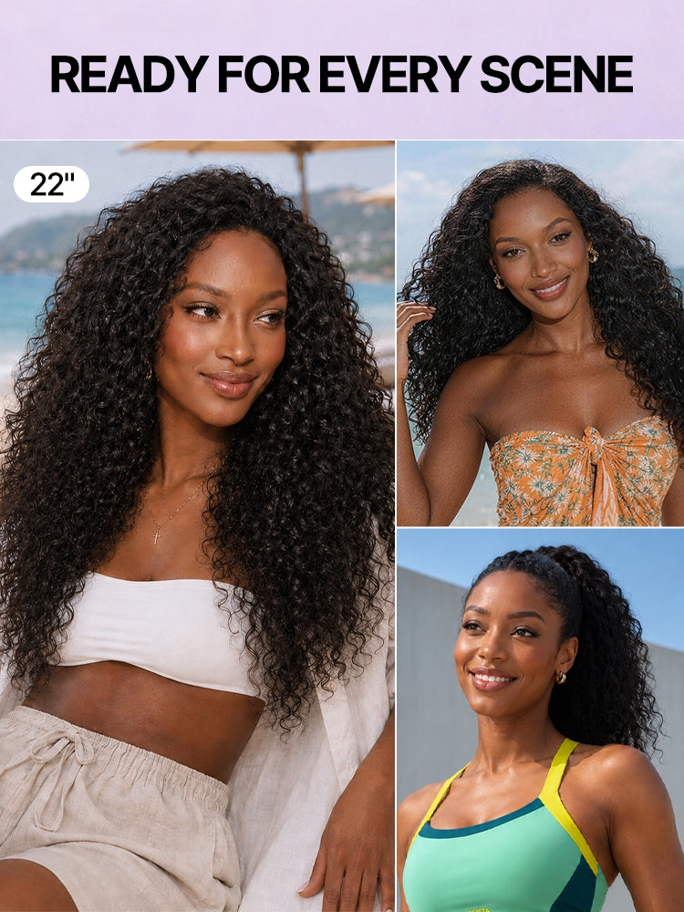 Luvme Too Easy Texture 3-in-1 half wig with water wave style, 180% density, glueless flexi-fit drawstring, natural hair look