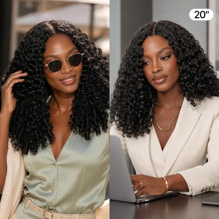 Luvme Hair Burmese Curly V Part wig with finger coil ends, 180% density, glueless human hair, flexible drawstring for true scalp fit