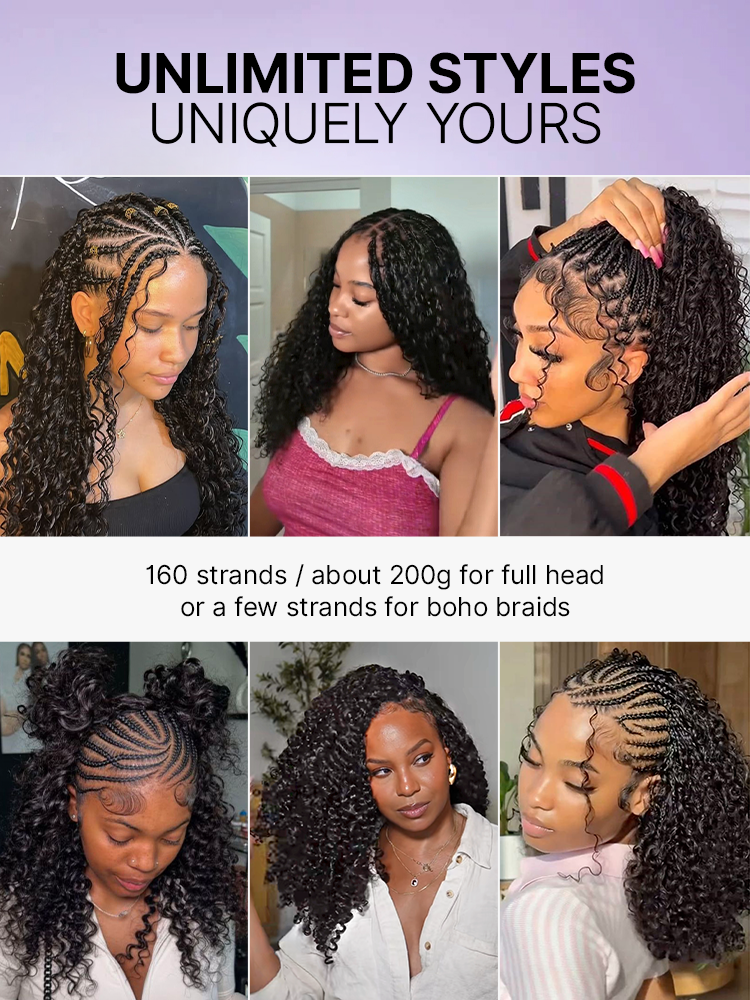 Luvme Hair Readitress™ pre-separated feather crochet human hair in deep wave and Burmese curly styles with free gifts included.