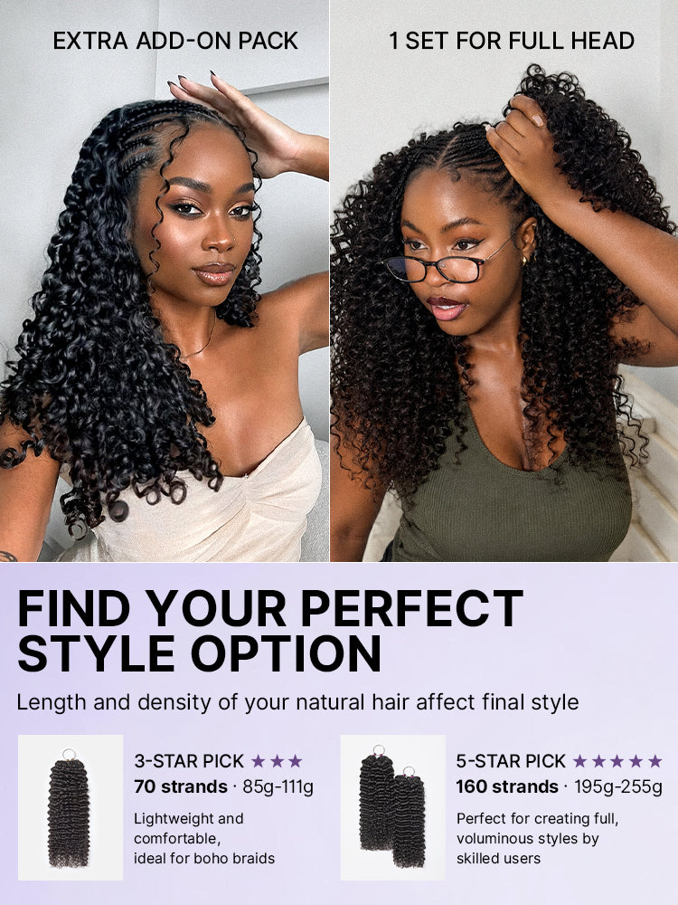 Luvme Hair Readitress™ pre-separated feather crochet human hair in deep wave and Burmese curly styles, with free gifts included.