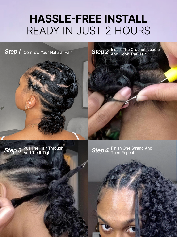 Deep wave Burmese curly crochet human hair from Luvme Hair's Readitress™ collection, styled in boho braids with protective knots