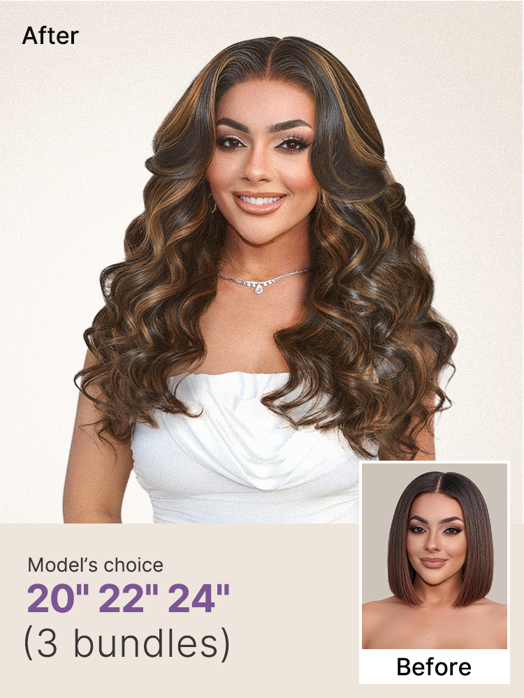 Brown Highlight Body Wave Remy Human Hair Bundles from Luvme Hair, showing 1 or 3 pieces with soft, wavy textures