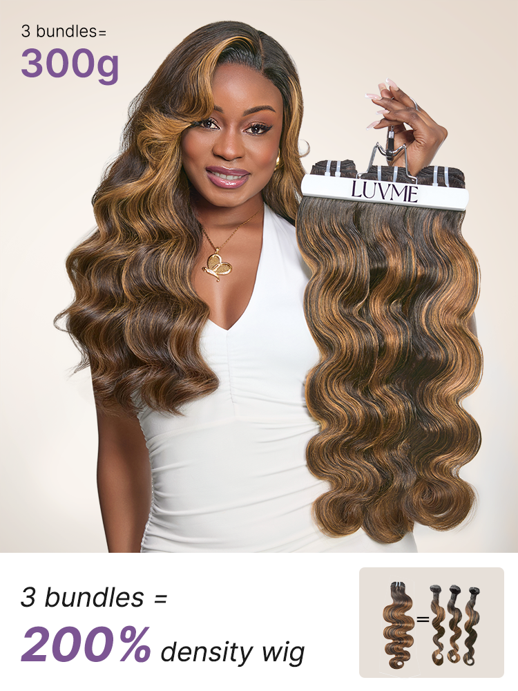 Luvme Hair brown highlight body wave Remy human hair bundles, 1 or 3-piece premium Remy hair extensions