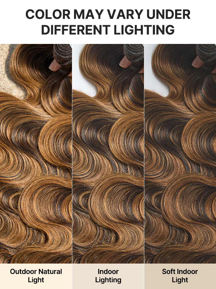 Luvme Hair brown highlight body wave Remy human hair bundles, 1 or 3-piece set, soft and natural textured hair extensions