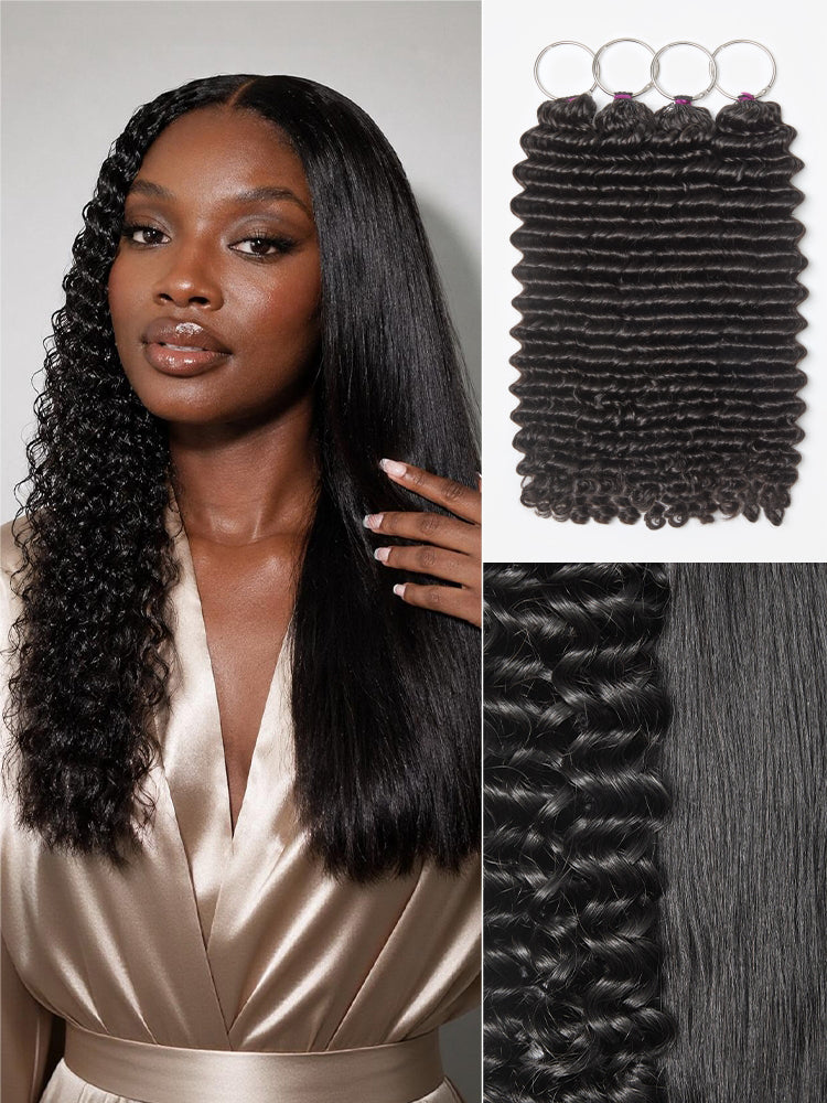Crochet Extension for Miracle Knots Boho Braids Pre-Separated Feather Crochet Extension Human Hair | Wet and Wavy, Burmese Curly, Kinky Straight Protective Style-02