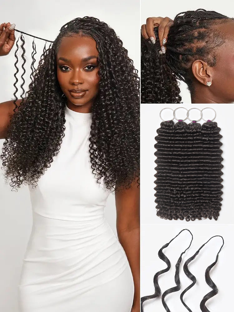 Crochet Extension for Miracle Knots Boho Braids Pre-Separated Feather Crochet Extension Human Hair | Wet and Wavy, Burmese Curly, Kinky Straight Protective Style-01