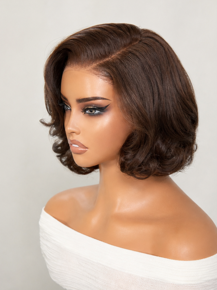 PreMax Wigs | Super Natural Hairline Caramel Chestnut Brown Bob Glueless 13x4 Frontal Lace Human Hair Short Wig Pre-Cut Lace-02