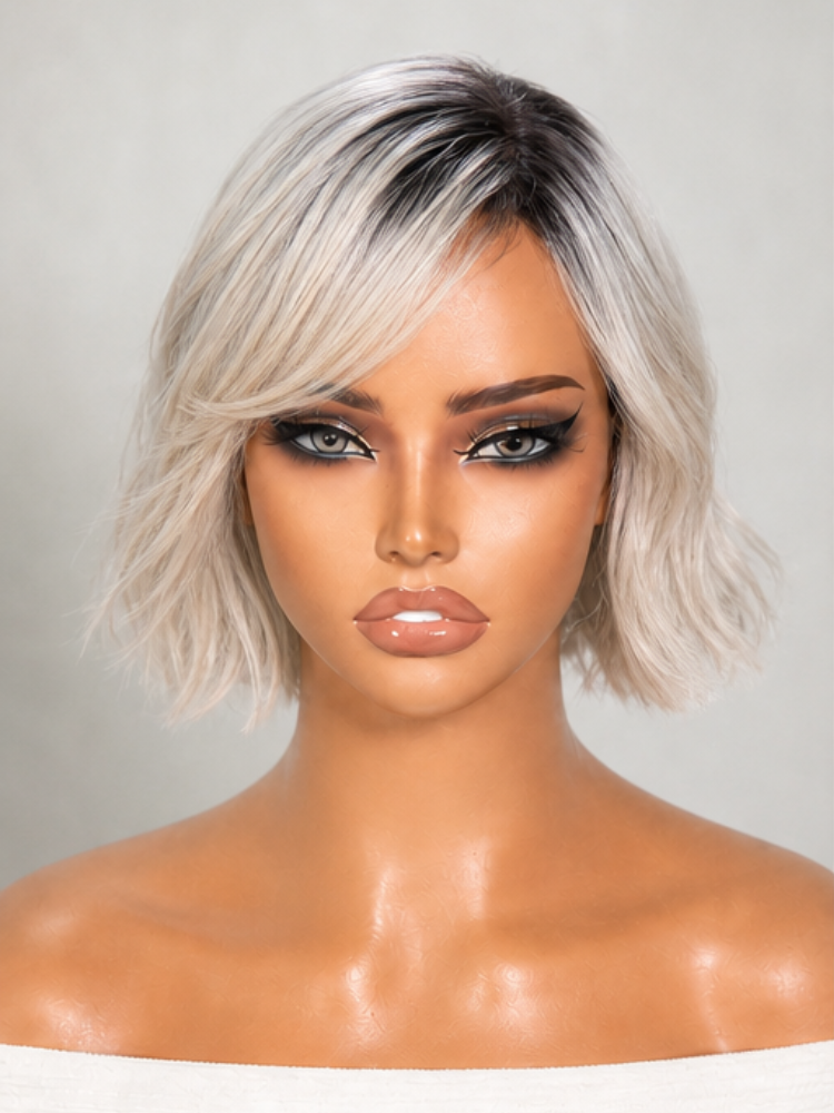 Luvme Hair PreMax Wigs ice platinum blonde bob with dark roots, natural hairline, 13x4 lace frontal, short human hair wig