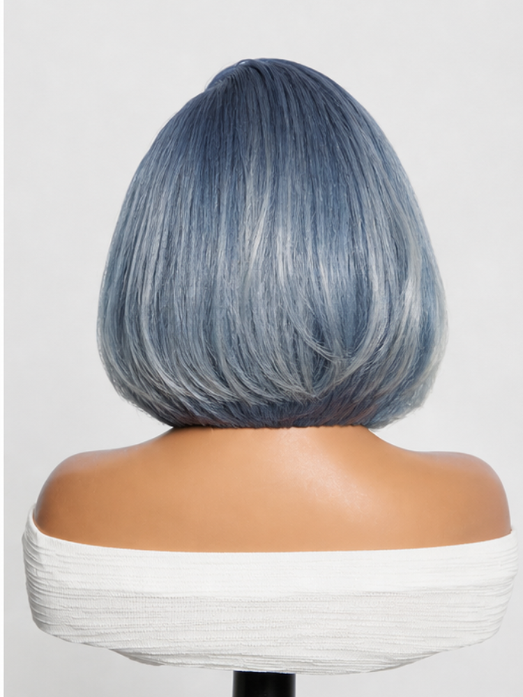 Luvme Hair PreMax Wigs smoky blue and silver short human hair wig with natural hairline and 13x4 lace frontal, glueless style