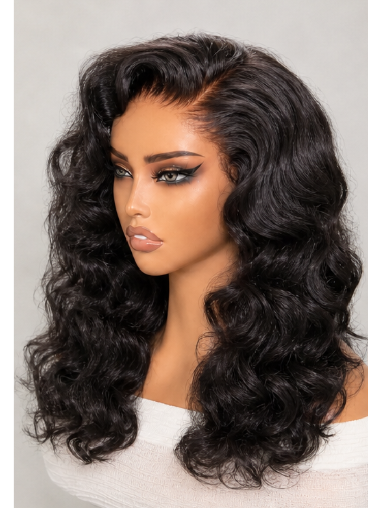 Luvme Hair NatureMAX™ black body wave lace front wig with 13x4 HD lace, glueless, pre-cut lace, natural hair texture
