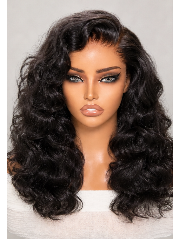 Luvme Hair NatureMAX™ black body wave lace front wig with 13x4 HD lace, glueless, pre-cut lace, natural wave pattern