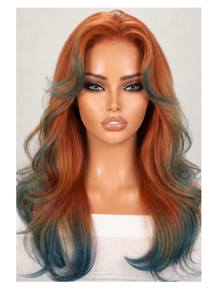 Luvme Copper Orange to Peacock Blue Mermaid Ombre Body Wave PartingMax Glueless 7x6 Closure HD Lace Wig Pre-Cut Lace-01
