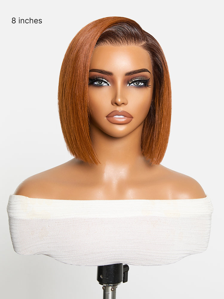 Luvme Hair ginger ombre 13x4 lace front glueless blunt cut bob human hair wig with pre-cut lace and natural parting.