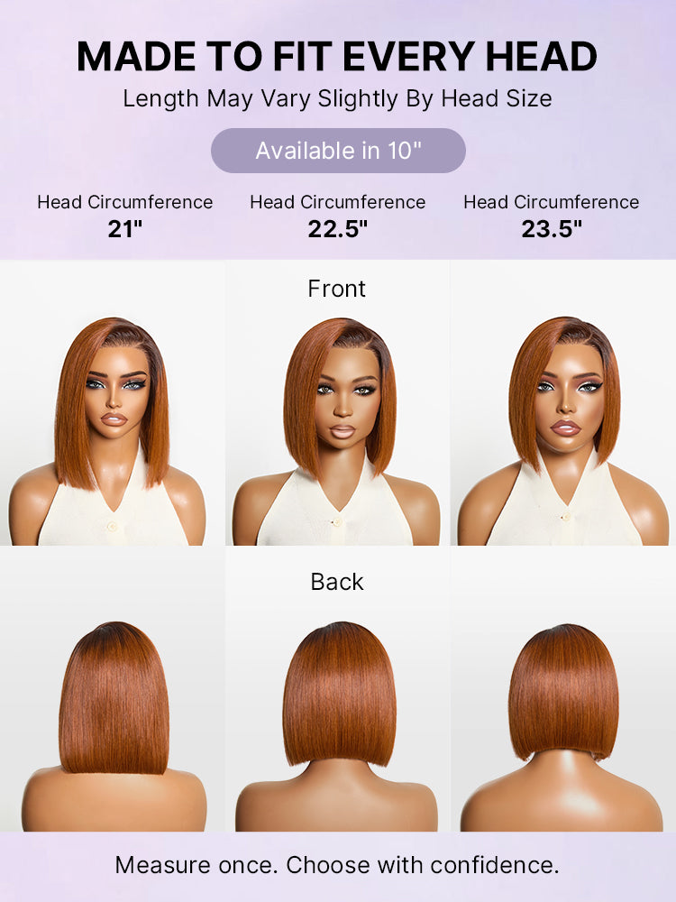 Luvme Hair Ginger Ombre 13x4 lace front glueless blunt cut bob human hair wig with pre-cut lace, frontal style.