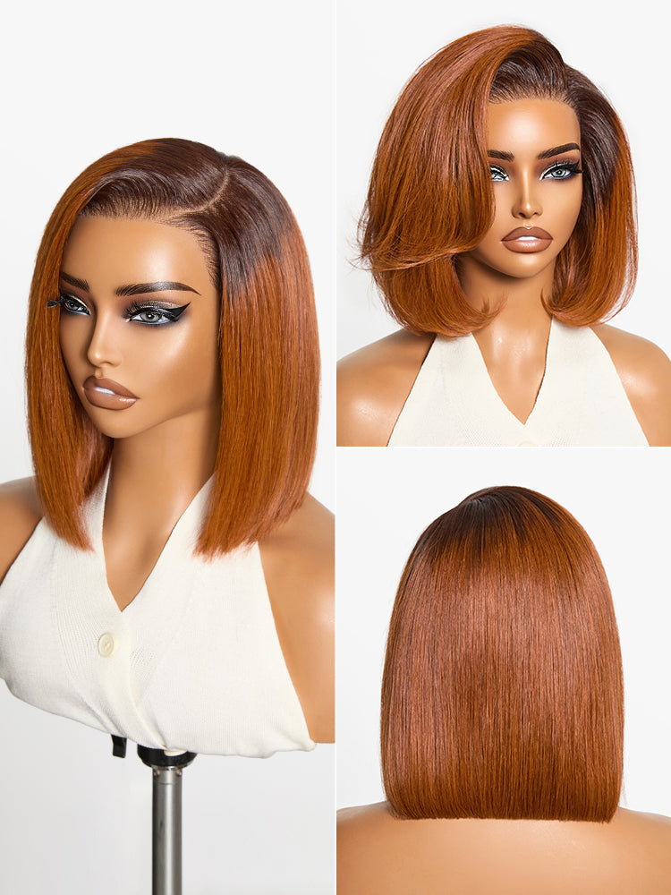 Ginger Ombre 13x4 Lace Front Glueless Blunt Cut Bob Human Hair Wig Pre-cut Lace-21