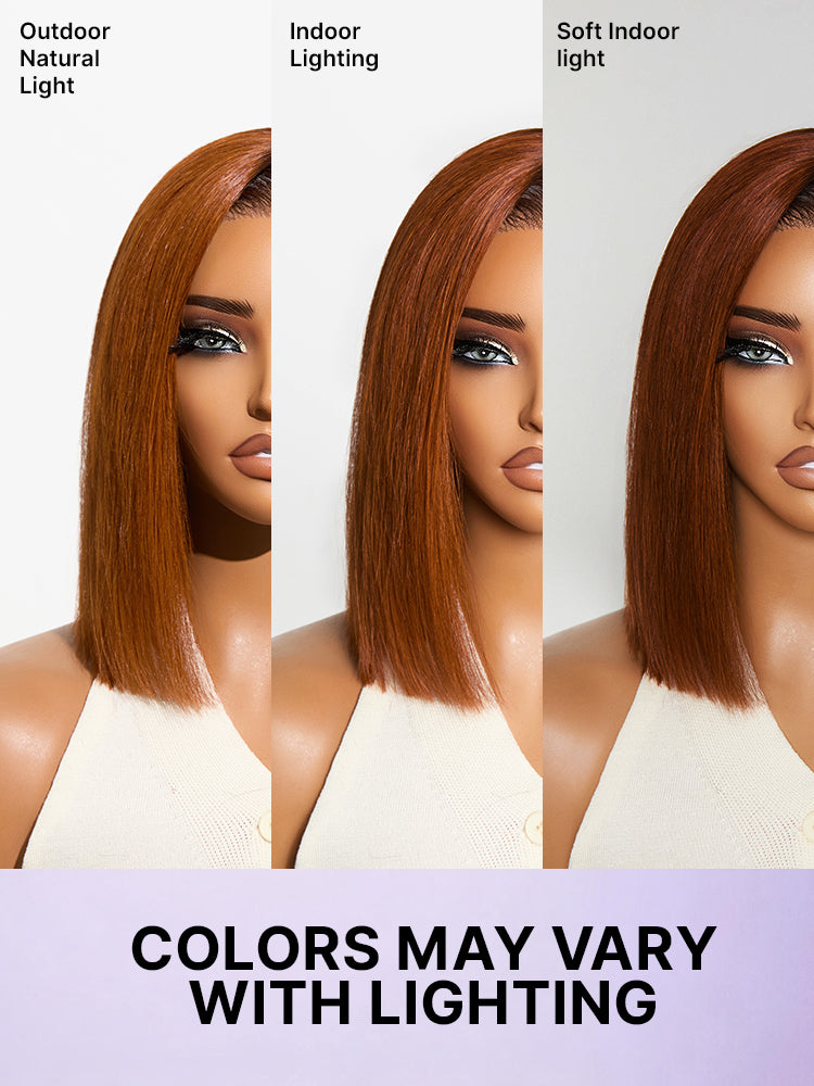 Luvme Hair ginger ombre 13x4 lace front human hair wig with blunt cut bob and pre-cut lace, showcasing the wig's color and style.
