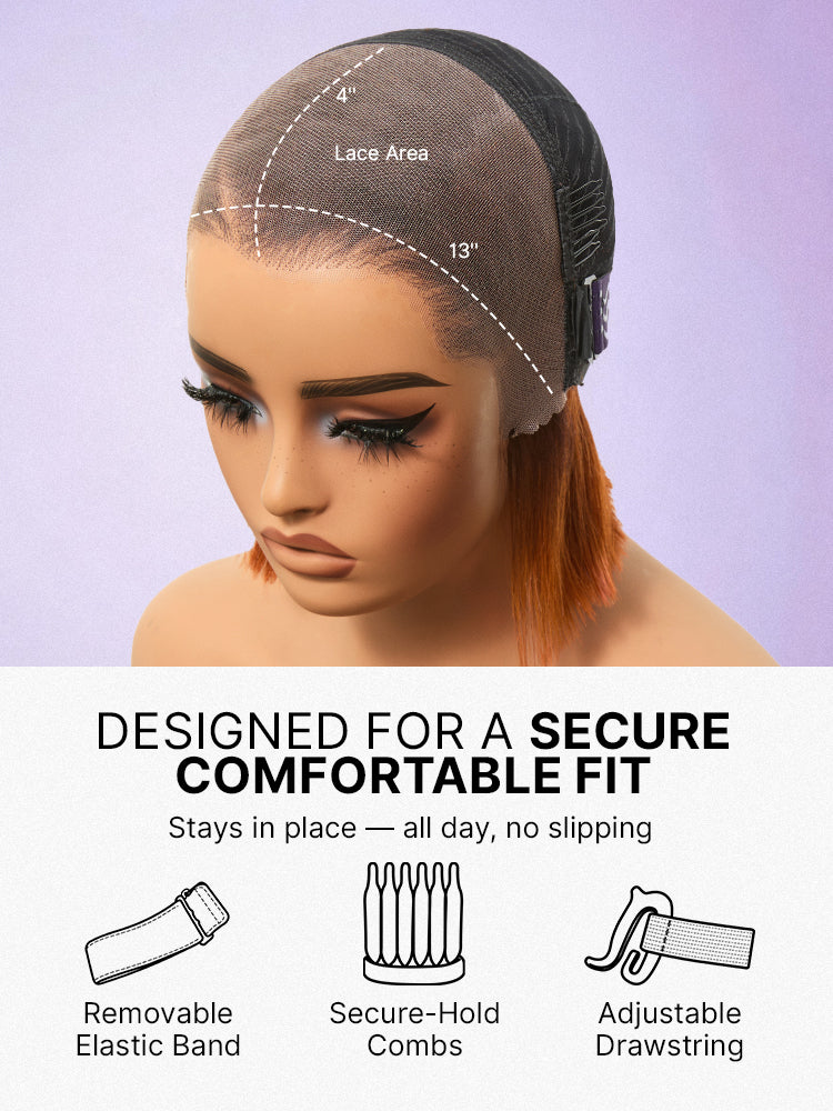 Luvme Hair ginger ombre 13x4 lace front glueless blunt cut bob human hair wig with pre-cut lace and natural styling.