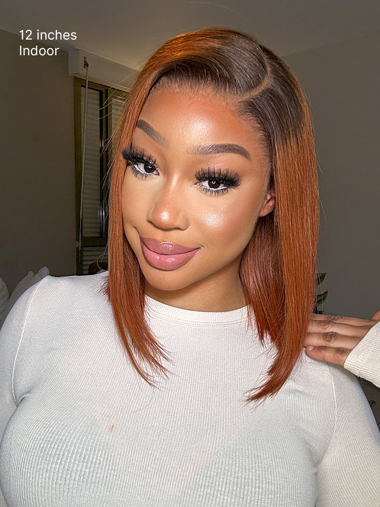 Luvme Hair ginger ombre 13x4 lace front glueless blunt cut bob human hair wig displayed on a mannequin head