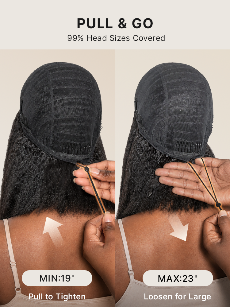 3-In-1 Half Wig 180% Density Kinky Straight Bob Glueless Flexi-Fit Drawstring Wig-30